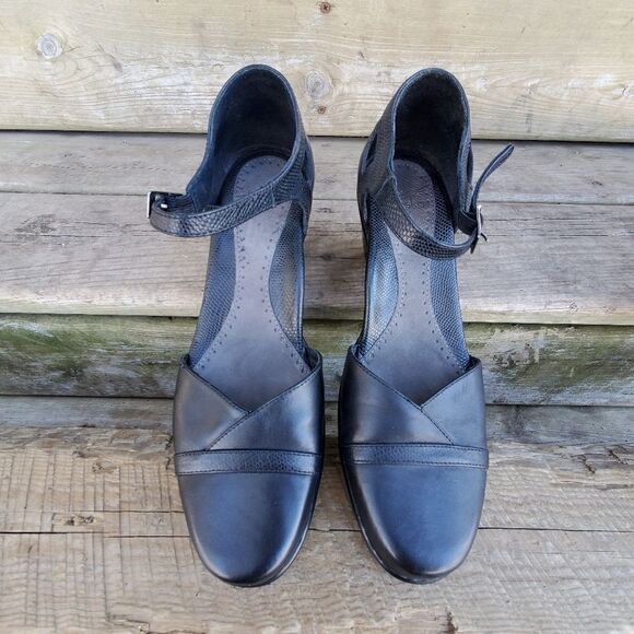 Dansko Roxy Black Leather Buckle Strap Heeled Mary Jane Comfort Clogs 38 - Picture 4 of 9